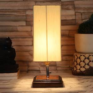devansh Ella Off-White Cotton Table Lamp With Square Brown Wood Base-picture-16