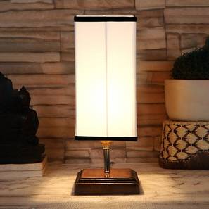 Home Decor In Meerut Design Elske White & Black Cotton Table Lamp With Square Brown Wood Base