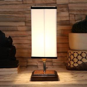 Bedside Lamp Design Elske White & Black Cotton Table Lamp With Square Brown Wood Base