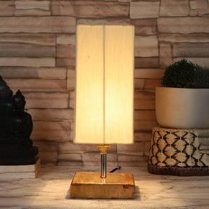 Table Lamps Design Eowyn Off-White Cotton Table Lamp With Square Natural Wood Base (White)