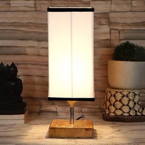 Table Lamps Design Eulalie White & Black Cotton Table Lamp With Square Natural Wood Base