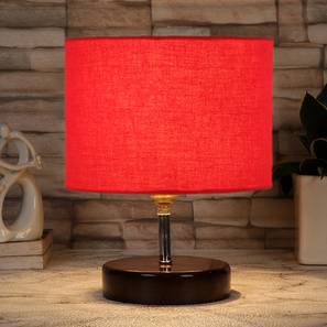 Lighting In Bangalore Design Maximus Red cotton table lamp with brown wood base (Red)