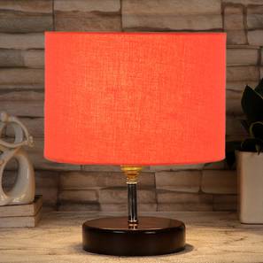 Mercle Orange cotton table lamp with brown wood base-image-49