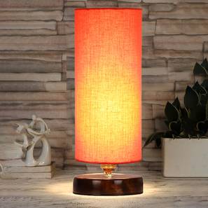 Sheena Orange cotton table lamp with brown wood base-image-44