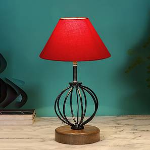 Jayla Red cotton Table lamp with Wood & Iron Base-image-2