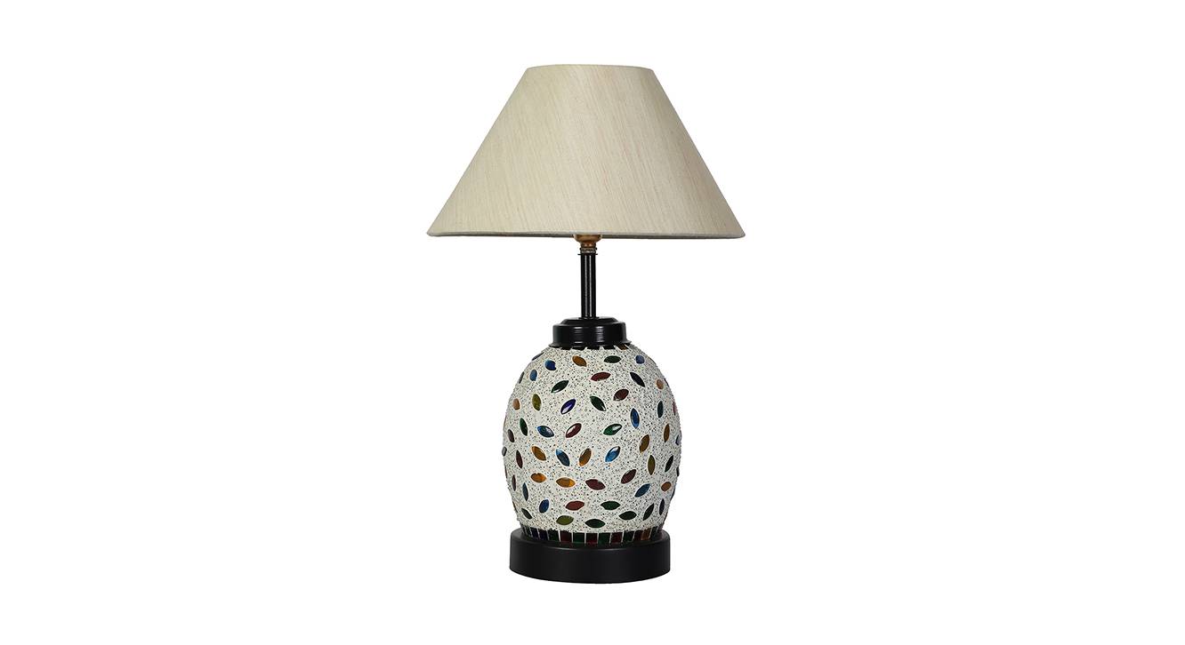Jordan OffWhite Cotton Glass Table Lamp With Iron Base Urban Ladder