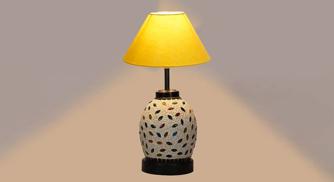Kayleigh Yellow Cotton Glass Table Lamp With Iron Base (Yellow) by Urban Ladder - Design 1 Side View - 737491