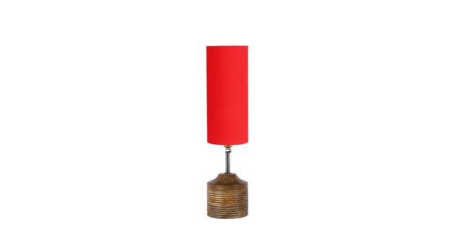 Elliana Wood Table Lamp With Red Cotton Shade (Red) by Urban Ladder - Front View Design 1 - 737608