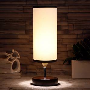 Sinclair White And Black Cotton Table Lamp With Brown Wood Base-image-2