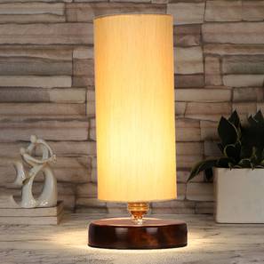 Scarlett off-white cotton table lamp with brown wood base-image-9
