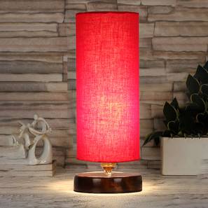devansh Sheba Red cotton table lamp with brown wood base-picture-16