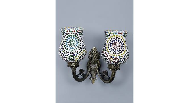 Inis Antique Metal Double Wall Mounted Lamp With Multicolor Mosaic Glass by Urban Ladder - Front View Design 1 - 738091