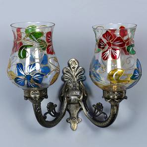 Lighting In New Delhi Design Hamlet Antique Metal Double Wall Mounted Lamp With Multicolor Mosaic Glass