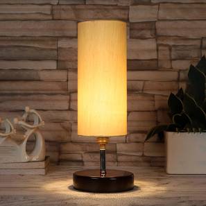 Lighting In Thane Design Wayne Off-White Cotton Table Lamp With Brown Wood Base (White)