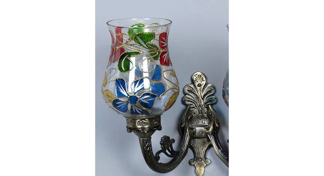 Hamlet Antique Metal Double Wall Mounted Lamp With Multicolor Mosaic Glass by Urban Ladder - Front View Design 1 - 738193