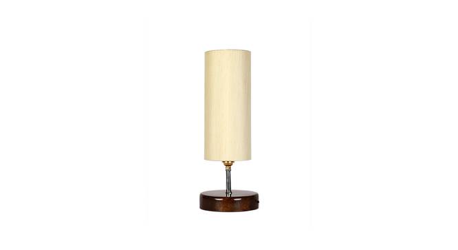 Wayne Off-White Cotton Table Lamp With Brown Wood Base (White) by Urban Ladder - Front View Design 1 - 738199