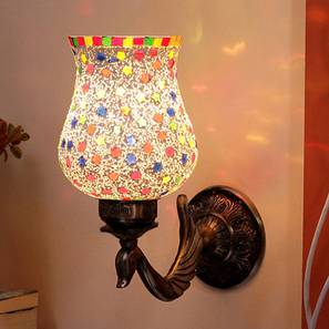 Barley Antique Metal Peacock Wall Lamp With Multicolor Mosaic Glass-image-1