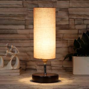 Westie Grey cotton table lamp with brown wood base-image-13