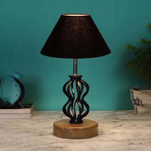 Lighting In Gurgaon Design Logan Black cotton Table lamp with Wood & Iron Base (Black)