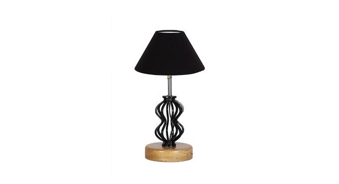 Logan Black Cotton Table Lamp With Wood And Iron Base (Black) by Urban Ladder - Front View Design 1 - 738338