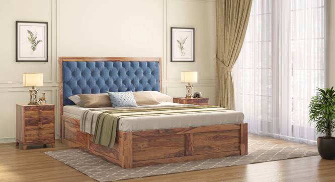 Avon Solid Wood Box Storage Bed (Teak Finish, King Bed Size, Lapis Blue) by Urban Ladder - Front View - 