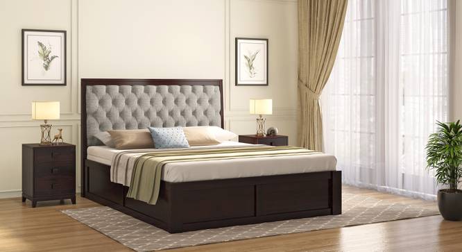 Avon Solid Wood Box Storage Bed (Mahogany Finish, King Bed Size, Flint Grey Futon) by Urban Ladder - Front View - 