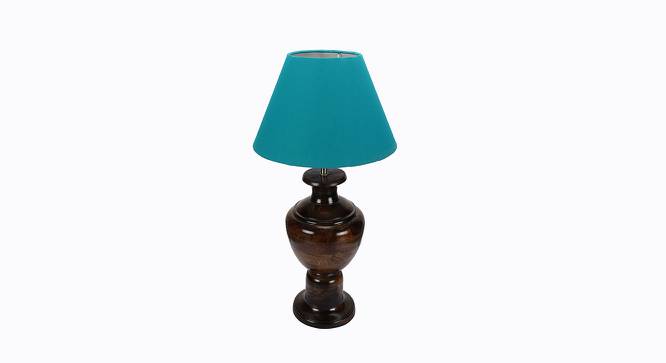 Campbell Teal Table Lamp with Wooden Base (Blue) by Urban Ladder - Front View Design 1 - 739974