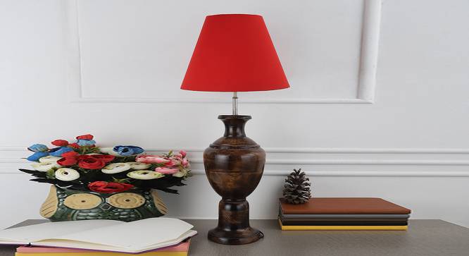 Carlisle Red Table Lamp with Wooden Base (Red) by Urban Ladder - Design 1 Side View - 740011