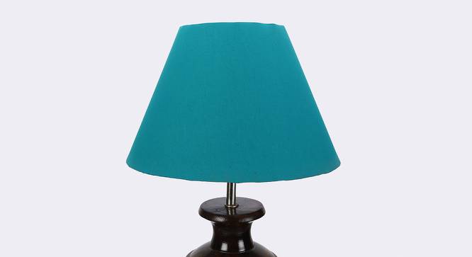 Campbell Teal Table Lamp with Wooden Base (Blue) by Urban Ladder - Design 1 Side View - 740015
