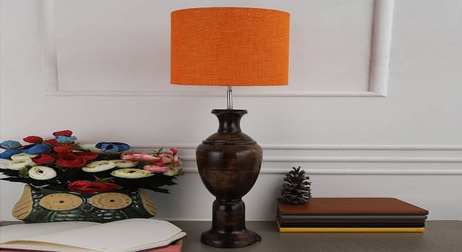 Elspeth Orange Texture Table Lamp with Wooden Base (Orange) by Urban Ladder - Design 1 Side View - 740023
