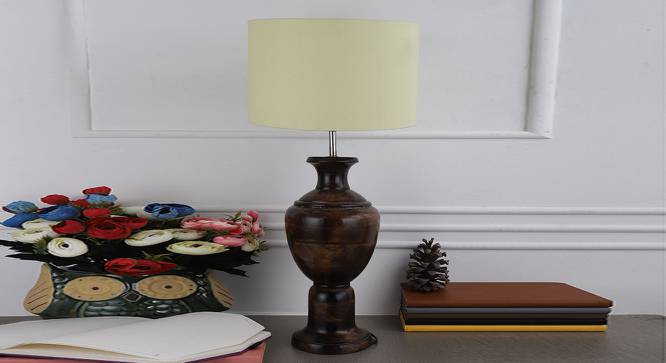 Dileas Pale Yellow Table Lamp with Wooden Base (White) by Urban Ladder - Design 1 Side View - 740161