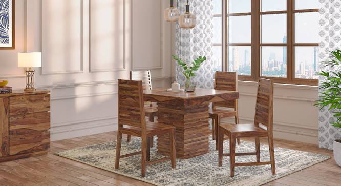 Julian Solid Wood 4 Seater Dining Set In Mahogany Finish (Teak Finish) by Urban Ladder - Front View - 