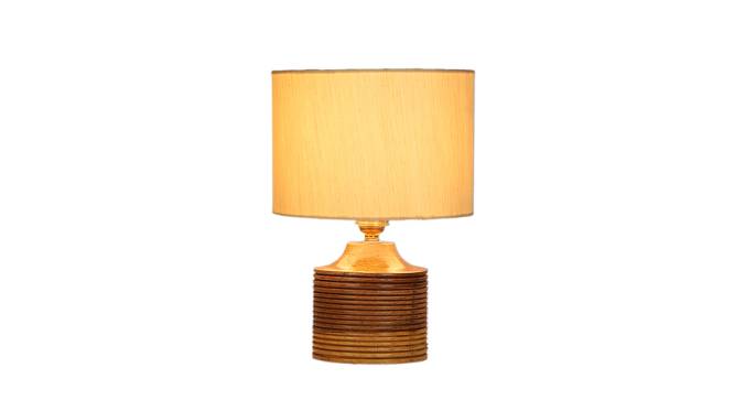 Luna Off-White Cotton Table Lamp With Natural Wood Base (White) by Urban Ladder - Design 1 Side View - 743060