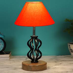 devansh Evie Orange Cotton Table Lamp With Wood And Iron Base-picture-12
