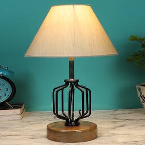 Samara Off-White Cotton Table Lamp With Wood And Iron Base-image-2