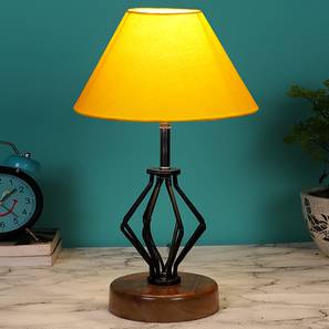 Miracle Yellow cotton Table lamp with Wood & Iron Base-image-32