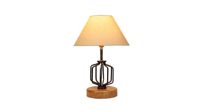 Samara Off-White Cotton Table Lamp With Wood And Iron Base (White) by Urban Ladder - Design 1 Side View - 743337
