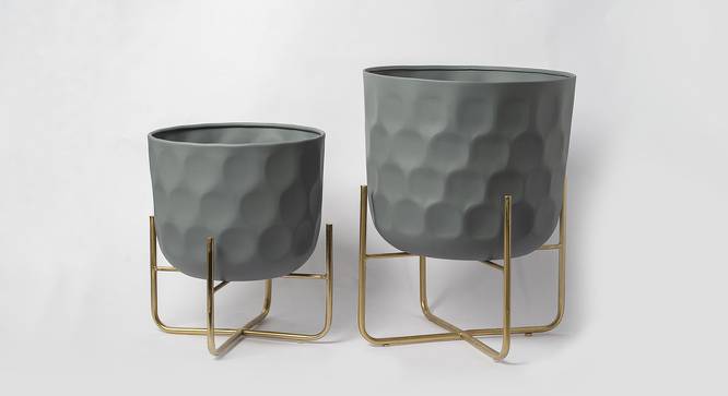 U-Ekta Grey &Gold Planter Set Of 2 (Multicolor) by Urban Ladder - Front View Design 1 - 746895