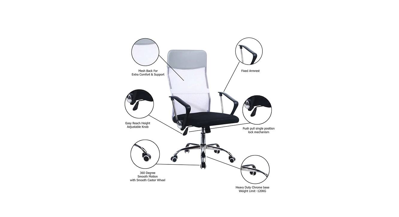 Cosco Mesh Study Chair in Grey Colour Urban Ladder