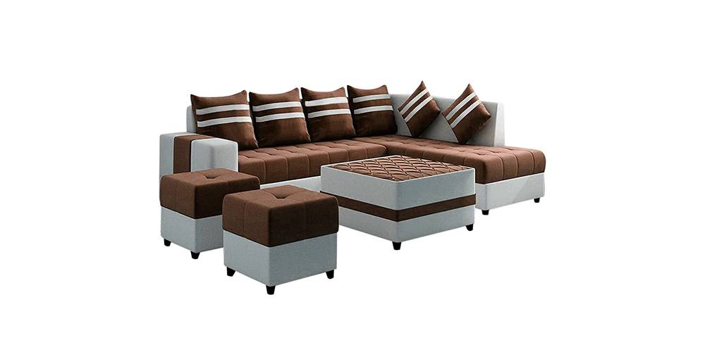 Styleonza Fabric Sectional Sofa (Brown-Light Grey) by Urban Ladder - - 