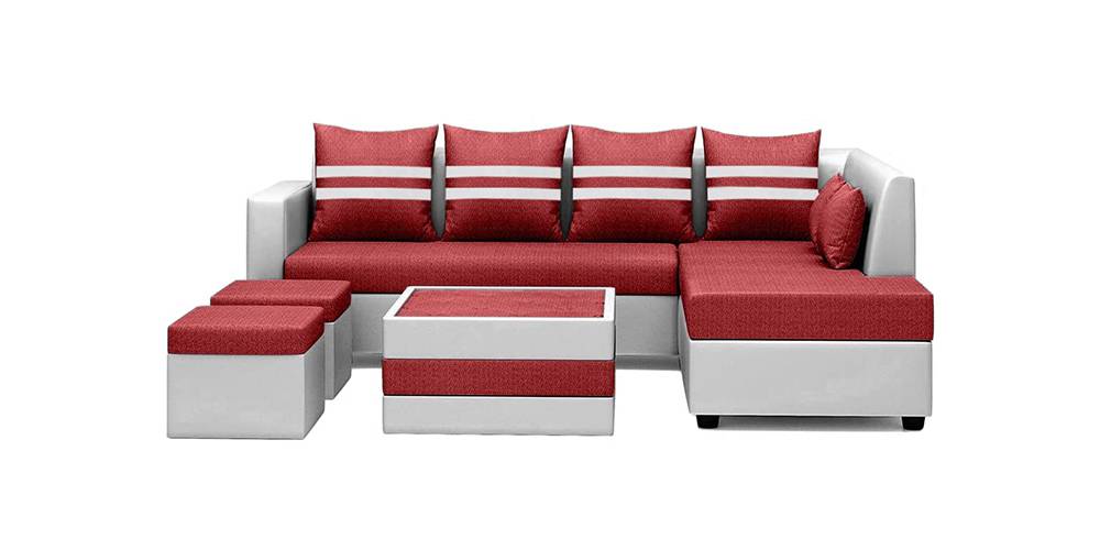Styleonza Fabric Sectional Sofa (Red-Light Grey) by Urban Ladder - - 