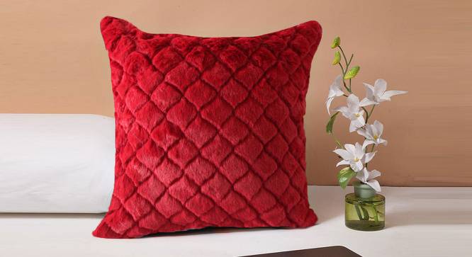 Luxe Home International Rabbit Fur Diamond Design  Ultra Soft Cushion Cover Both Side Fur For Home Decor, Sofa, Bedroom, Festival Gifting, Living Room 16X16 Set Of 2 (Maroon) by Urban Ladder - Front View Design 1 - 752597