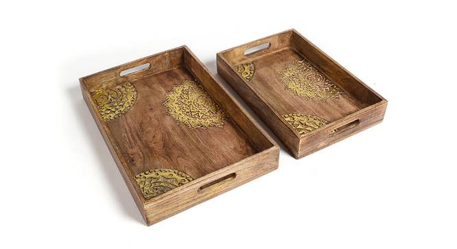 Dafodills Wooden Trays Set of 2 (Brown) by Urban Ladder - Design 1 Side View - 754492