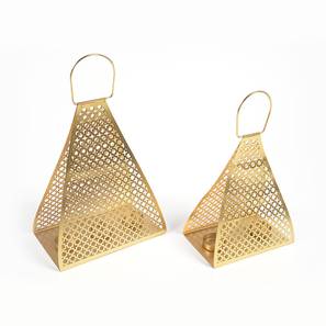 Candle Stand Design Iron Gold Perforated Tealight Holders -Set of 2 (Gold)