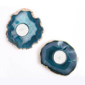 Candle Stand Design Sea Green Agate Gemstone Tea Light Holders -Set of 2 (Green)