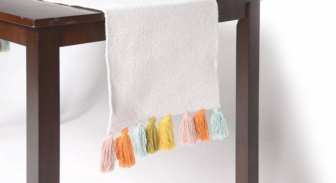 Funfetti Tassled Table Runner (White) by Urban Ladder - Front View Design 1 - 754642