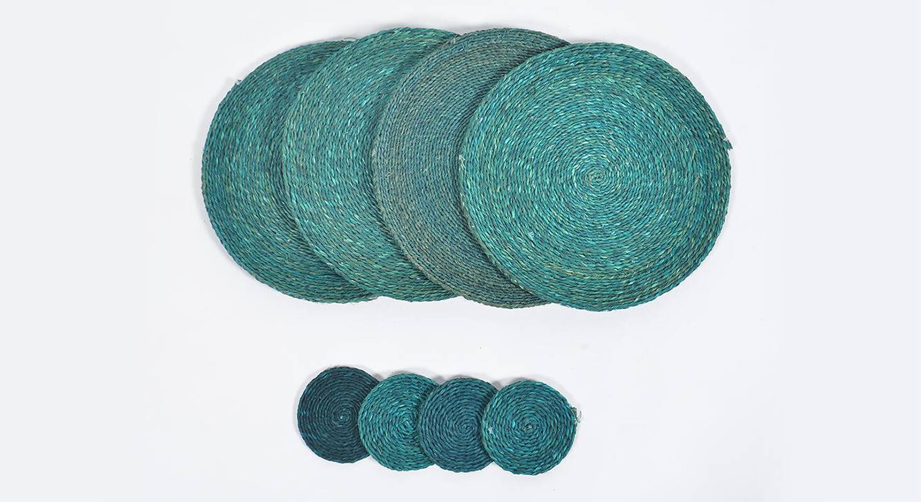 Teal Natural Grass Placemats and Coasters Set of 8 Urban Ladder