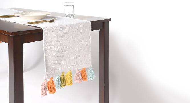 Funfetti Tassled Table Runner (White) by Urban Ladder - Design 1 Side View - 754671