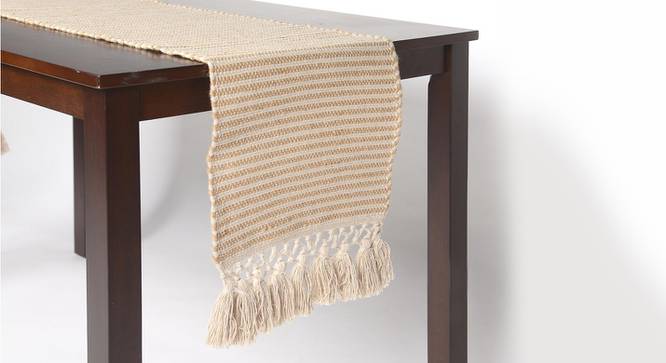 Handwoven Cotton and Jute Tasseled Table runner (White) by Urban Ladder - Front View Design 1 - 754698