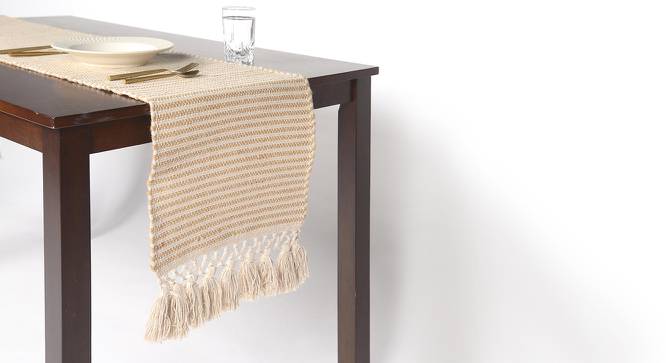 Handwoven Cotton and Jute Tasseled Table runner (White) by Urban Ladder - Design 1 Side View - 754712